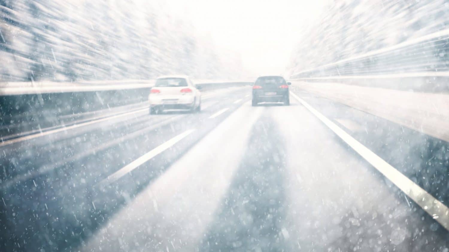Snowy Driving Interstate Stock Photo