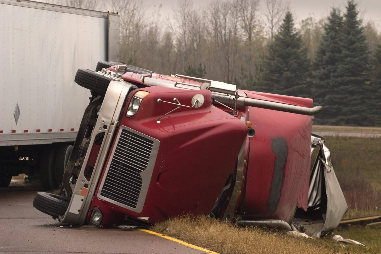 The scene of a truck accident on the interstate.